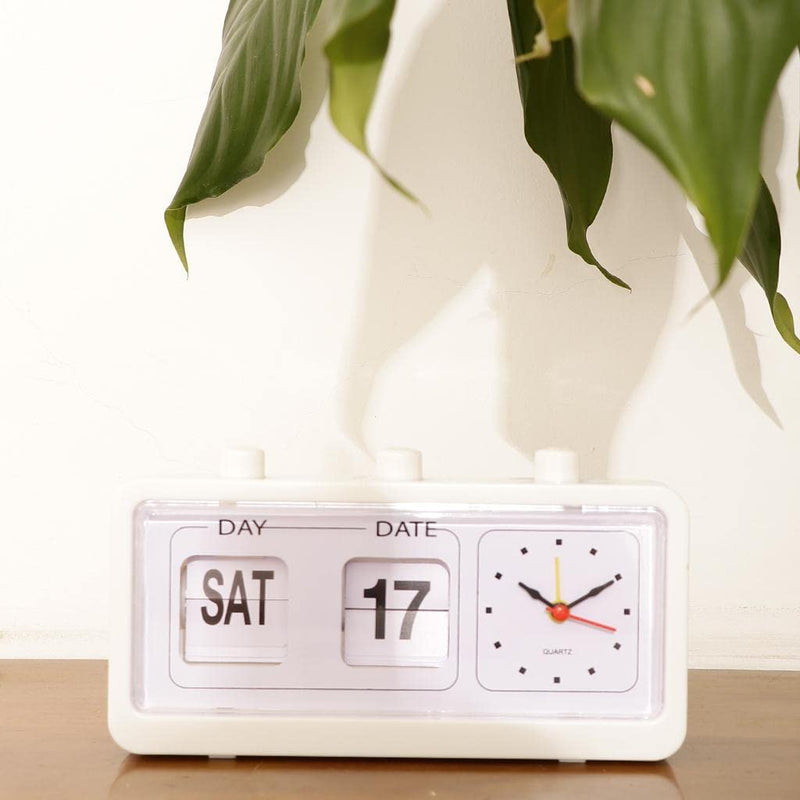 CALANDIS® Retro Fashion Flip Clock Digtal Flip Day Date Time Display Clock White