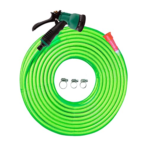 Cinagro 10 Meter Heavy Duty PVC Garden Hose Pipe with 8 Mode Spray Gun, Tap Adapter & 3 Clamps, Lightweight, Durable & Flexible, Water Pipe for Garden, Garden Pipe (32.8 feet, 1/2 inch, Light Green)