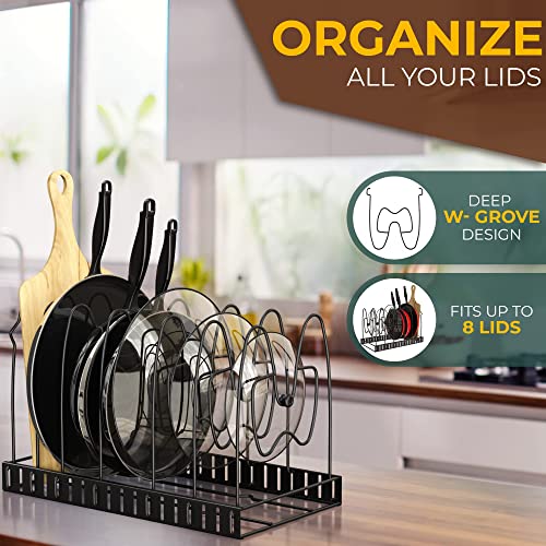 Amazon Brand - Umi 3 DIY Methods Iron Metal Portable Pot Pan Rack Organizer 8 Pots Holder, 4-tiers Each side, Cabinet Pantry Pot Pan Lid Holder (Black)