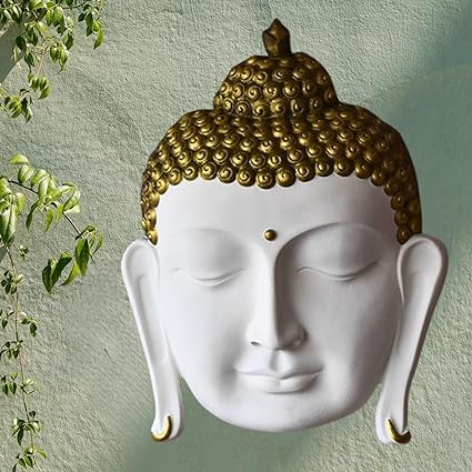 Shawshank 3 Feet Buddha Face Wall Hanging Mural Showpiece for Home Entrance Decor, Office, Study Room - Idol Statue Shri Buddha face Wall Mount(white)