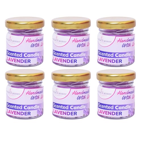 Vela D'amore Candles Lavender Fragrances Organic Hand Poured, Soy Wax Scented Jar Candles-100ML Each(Pack of Lavender)(Lavender-6 Pcs)