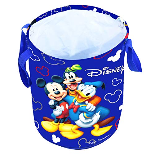 Kuber Industries Disney Print Round Waterproof Cotton Laundry Bag, Toy Storage, Laundry Basket Organizer 45 L (Blue)-KUBMART11627, Standard