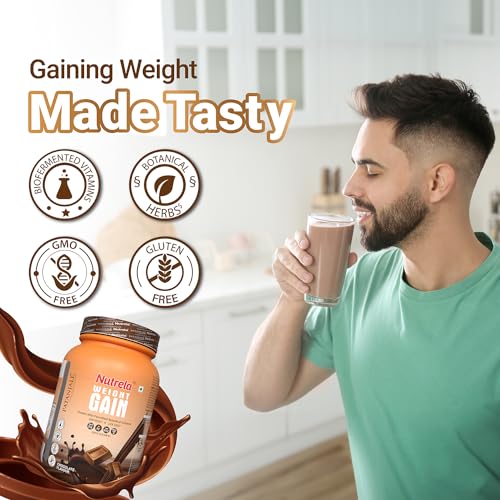 NUTRELA Weight Gainer Powder-1Kg|20G Protein, 66.8 Carbs & 3834Gm Calories|Ideal For Athlete, Men, Women & Kids-Chocolate Flavor