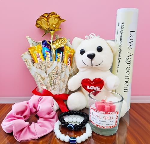 Bansiwala Love Gift Box for Couples -Gold Rose, Chocolate Bouquet,Teddy, Bracelets & More- Boyfriend, Girlfriend, Husaband, Wife, Girls, Boys