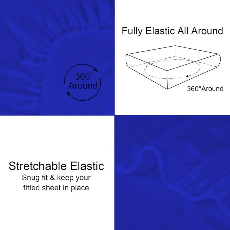 Knight Kavalier King Size Fitted Sheet, 100% Egyptian Cotton 400 Thread Count Satin, Fits Upto 12" Deep Pocket (72"x 78") Fitted Sheet Only, Elastic Sheet, No-Pop Off Elastic (Royal Blue Solid)