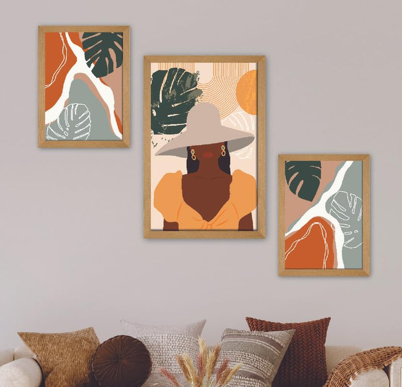 SAF paintings Set of 3 Modern Art Premium Brown frame painting for Wall Decoration SA-B20M1K2