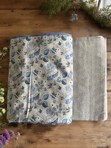 Double Bed Cotton Dohar with Blue Floral Print, 220 x 230 cm