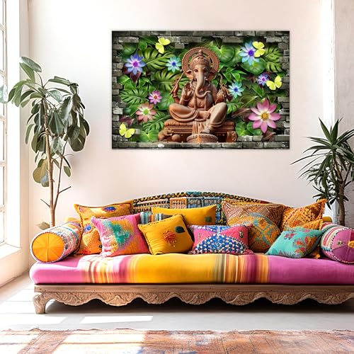 Indianara Rolled Sparkled Lord Ganesha Art Print for Room Décor Digital Reprint 36 inch x 24 inch Painting (10782PST)