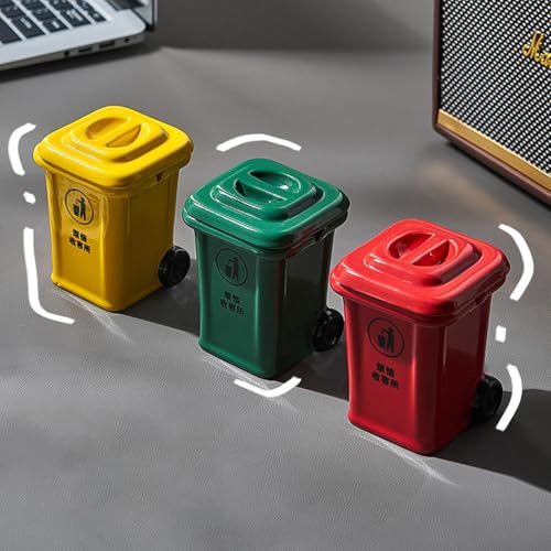 Mini Trash Can Shape Ash Holder Ceramic Portable for Living Room Office Desk Yellow