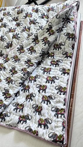 Diana Creations Elephant Printed Double Bed AC Quilts – Jaipuri Rajai with Sanganeri Print | Lightweight & Stylish Rajasthani Print Rajai