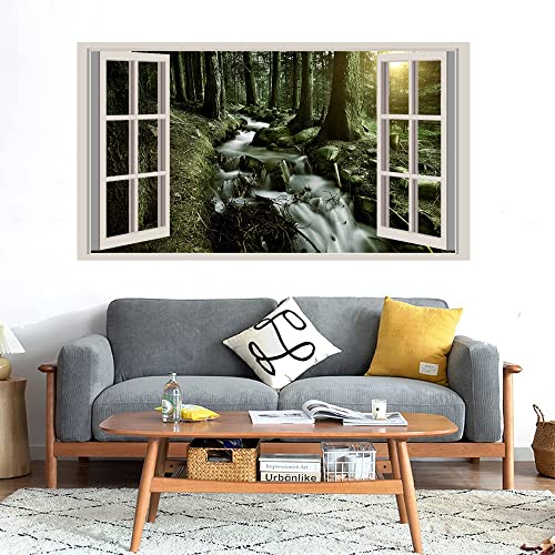 GADGETS WRAP Printed Wall Decal Sticker Fake Window Style Decal (90cm x 50cm) - Water Falls from Jungle