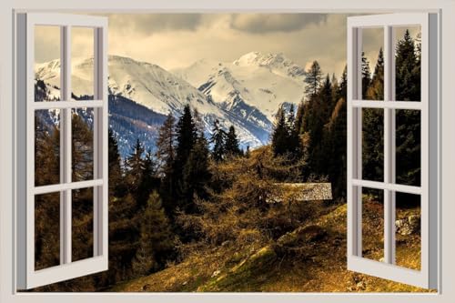 JVERF - JZZA29698 Switzerland Mountains Forests Alps Spruce| Self-Adhesive Open Window Wall Sticker