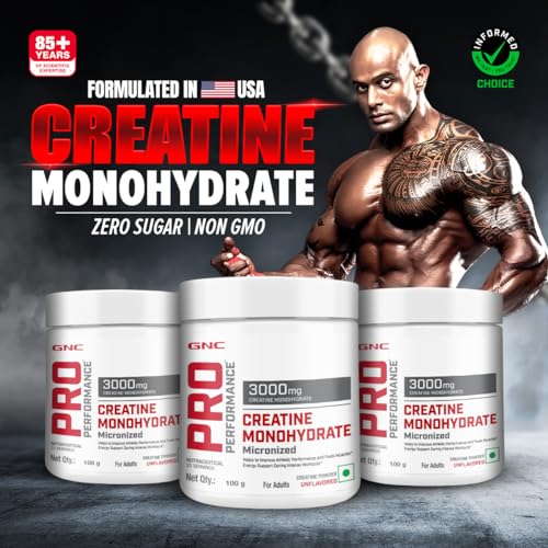 GNC Pro Performance Pure Micronized Creatine Monohydrate | 100 gm | 33 Serving | Instantized | Fuels Muscles | Increase Muscle Mass | Rapid Absorption | Lab Tested | Unflavoured | Boosts Athletic Performance | Imported