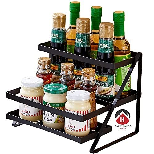 PREDELLA Kitchen Racks/ 2 Step Shelf Freestanding Step Racks/Shelves/Holder/Stand/Countertop Spice Rack/Kitchen Organizer Metal Bottle/Bartan Rack -Black, Accent Shelf