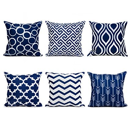 MODERN HOMES Cotton Designer Decorative Throw Pillow Covers/Cushion Covers (Navy Blue, 16X16 Inches) - Set Of 6(1000.0)