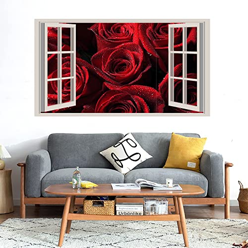 GADGETS WRAP Printed Wall Decal Sticker Fake Window Style Decal (90cm x 50cm) - Lots of red Roses