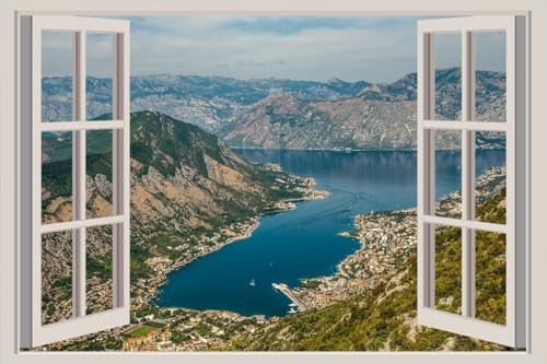 JVERF - JZZA24222 Montenegro Mountains Houses Kotor Bay| Self-Adhesive Open Window Wall Sticker