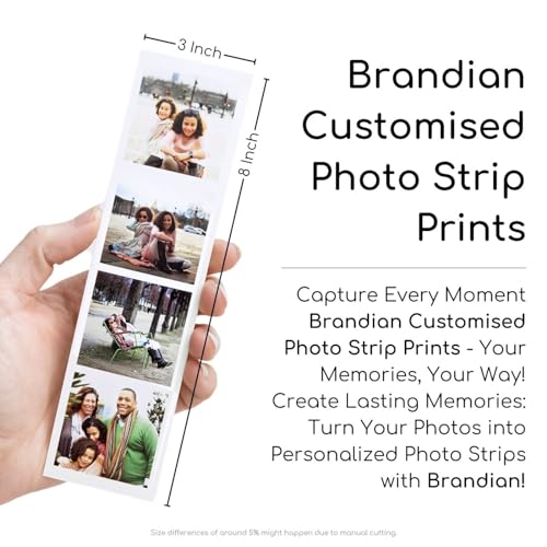 Brandian 24 Customised Photo Strip Prints Mini Picture Prints Customize Your Photos with our Style Prints Add Text & Emoji Gift Multicolour 8 X 3 Inches (Pack of 8 Photo Strips)