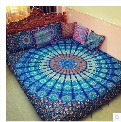 Raj Handicrafts Twin Mandala Cotton Tapestries Throw Blanket (Blue, 84x54 Inches)