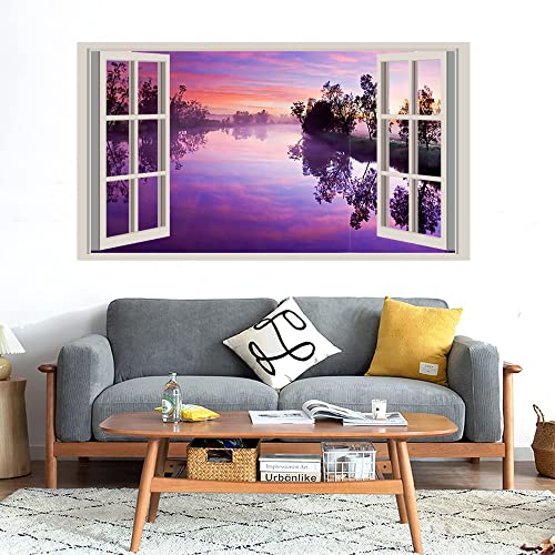 GADGETS WRAP Printed Wall Decal Sticker Fake Window Style Decal (90cm x 50cm) - Purple River Reflection