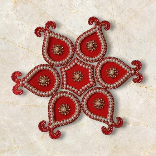 A.R. Creations Acrylic Rangoli Decorative Rangoli Reusable Rangoli 7Pieces Set(Red Rangoli) 037