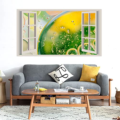 GADGETS WRAP Printed Wall Decal Sticker Fake Window Style Decal (90cm x 50cm) - Oil Green Bubbles