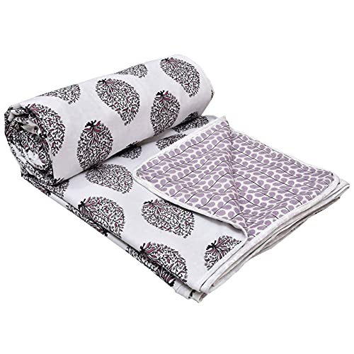 Comfowell Home Linen Double Bed Reversible Cotton Flower Printed Design A/C Quilt/Dohar/Blanket (Pink-White Design)