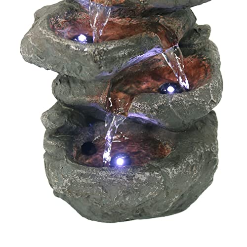 Sunnydaze Stacked Rocks Tabletop Water Fountain with LED Lights, 10.5 Inch