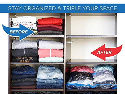 Smitex Vacuum Storage Bags Space Saver Sealer Compression Bags with Travel Hand Pump for Clothes Storage, Mattress, Blanket, Pillows, comforter storage bag,Travel, Bedding (12 Pack) (80 X 120)