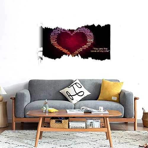 GADGETS WRAP Printed Wall Decal Sticker Scratched Paper Style Wall Decal (90cm x 50cm) - Love Heart Typography