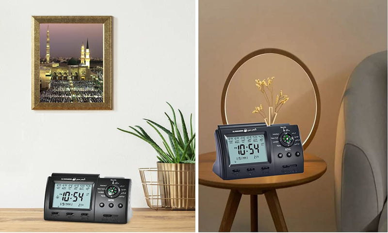 Hitopin Athan Clock, Azan Table Clock, Azan Athan Prayer Clock Black Color Complete Azan for All Prayers Qibla Direction