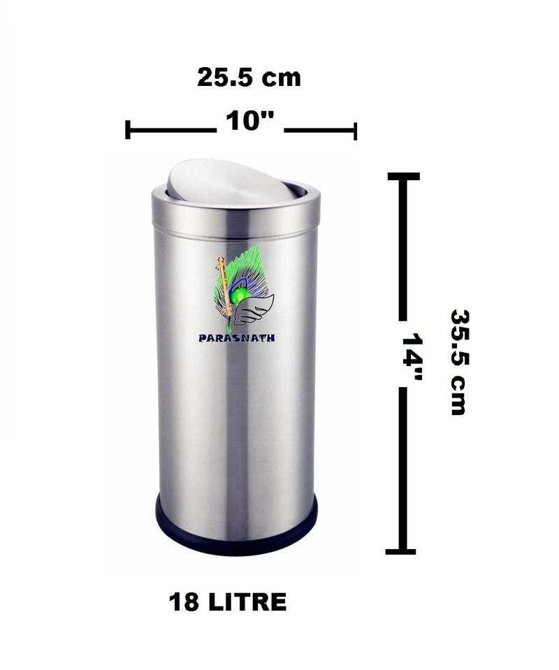 PARASNATH Stainless Steel Swing-Lid Dustbin (Silver, 18 L, 10 x14 inch)