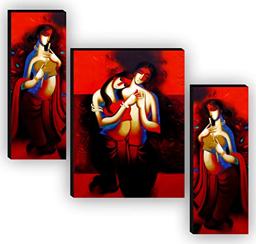 SAF paintings Religious Radhe Krishna UV Textured Painting& Set of 3 Radha Krishna Modern Art Paintings for living room Painting 12 Inch X 18 Inch SAF-JM7728