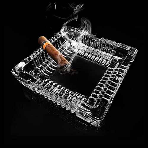 PRODIGENT Square Glass Misti Crystal Quality Cigar Cigarette Ashtray Round Tabletop for Home Office Indoor Outdoor Home Decor