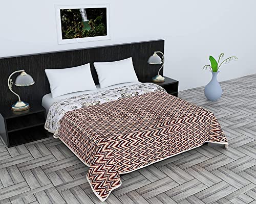 BLACKBULLS 100% Cotton Reversible Summer Special Dohar Double Bed AC Blanket for Summer Light Weight Soft Blanket for All Season - Dark Brown, 88x84 Inches