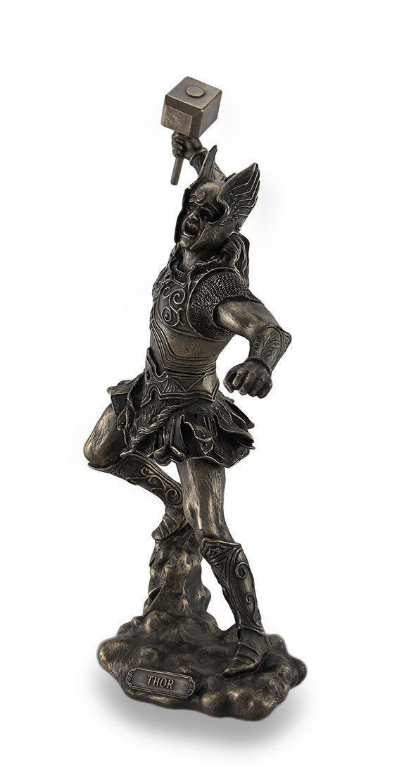 Veronese Design Thor, Norse God of Thunder, Wielding Hammer Sculptured Bronzed Statue