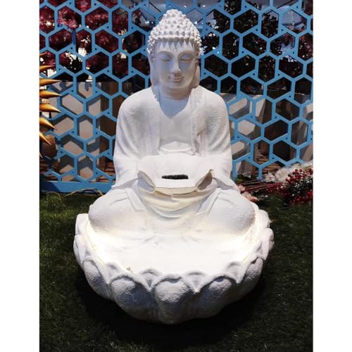 Shawshank Lotus Buddha Water Fountain Resin Fiberglass Water Fountain for Home Office Living Room Dcor with LED Lights and Pump