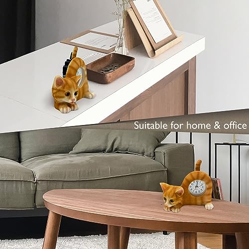 AIE GF65 Small Orange Tabby Cat Desk Clock with Wagging Tail