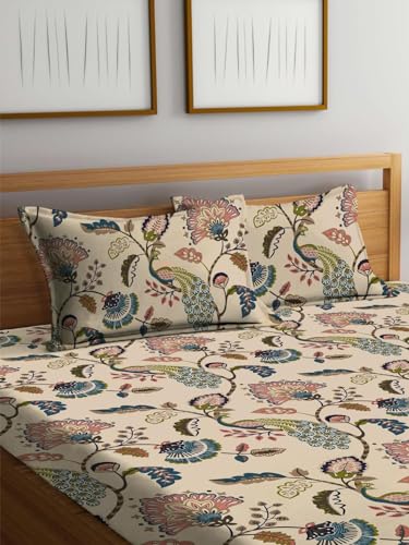 Slazie 300 TC Floral Designs 360 Printed Elastic Fitted Bedsheets King Size with 2 Pillow Covers Glace Cotton|Skin Friendly |Soft Feel | Double BEDSHEET Cover| Rajasthani(72"x78"+8" Inches)(FT 011)