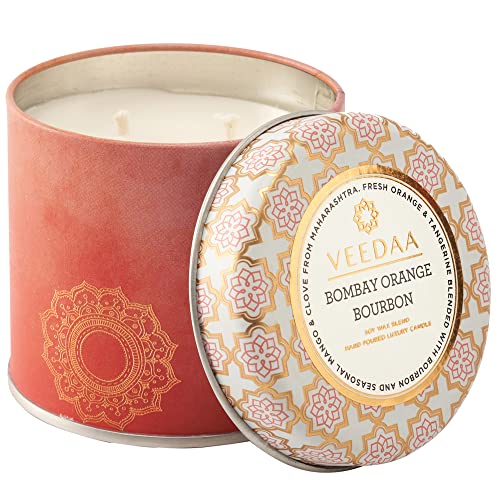 VEEDAA Bombay Orange Bourbon Soy Wax Mason Tin Scented Candle (Burns 25 Hours)