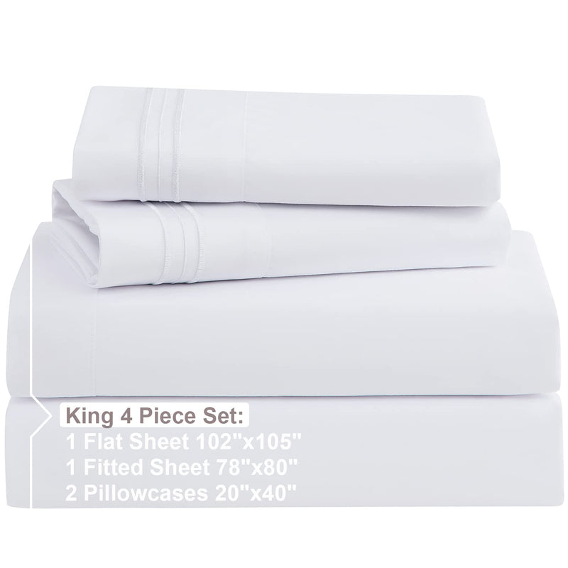 Bed Sheet Bedding Set, 100% Soft Brushed Microfiber with Deep Pocket Fitted Sheet - KING - WHITE - 1800 Luxury Bedding Collection, Hypoallergenic & Wrinkle Free Bedroom Linen Set