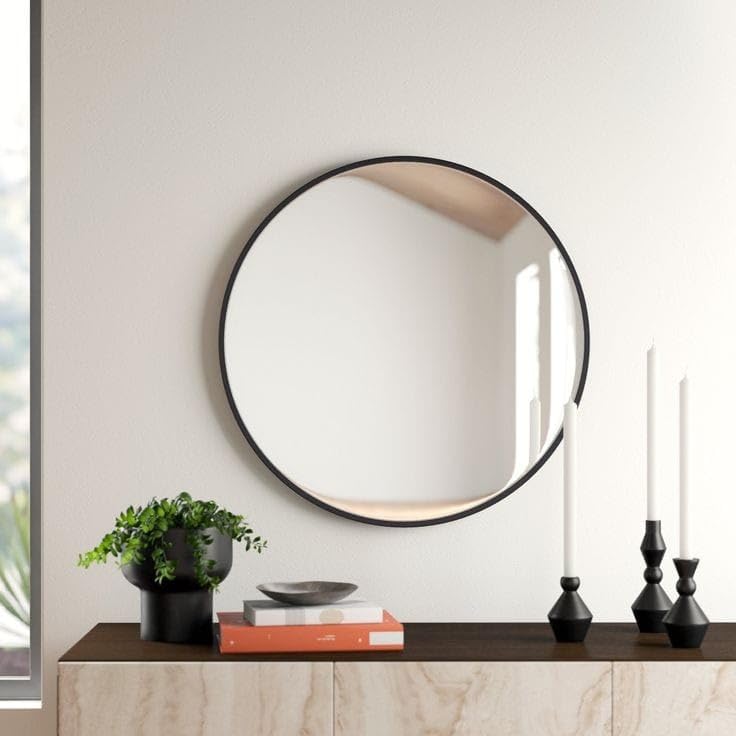 Black Round Mirror for Bathroom,Round Wall Mounted Mirror 10,12,14,16inch, Metal Framed Rustic Black Circle Mirrors for Wall Bathroom Entryways Living Room (12 INCH)