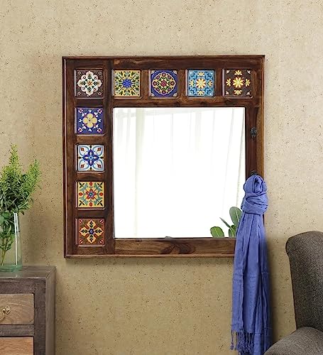 Soni art Cervo Décor Tiles Mirror with Sheesham Wood Frame