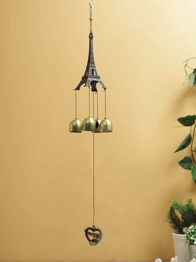 DealFry Feng Shui Metal Wind Chimes Paris Eiffel Tower with 4 Bells Positive Energy Hanging Wind Chimes for Home, Balcony, Gallery, Bedroom with Good Sound Best for Gifting (18 Inch | Heart)