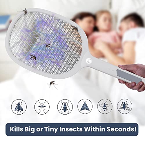 GIGAWATTS Autokill 2-in-1 Mosquito Racket 1200mAh Battery USB Charging LED Light Insect Bugs Trap Fly Swatter for Indoor Home Outdoor (White, 6-Months Warranty, Charge Before First USE)