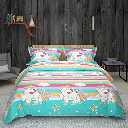 ME Products Microfiber Queen Size Double Bedsheet with 2 Large Size Pillow Cover for Bedroom Living Room (Unicorn Theme)