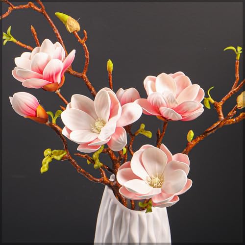 YATAI Pack of 2 Yulan Magnolia Artificial Flowers Spray Branches Artificial Plants Leaf Silk Flowers Wholesale Fake Flowers for Home Table Vase Centerpiece Festival Ornament Wedding Decor (Pink)