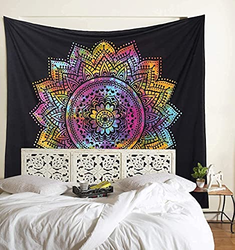 NOKHWAL Tapestry Wall Hanging Bedsheet Mandala Tapestry Handmade Printed Design Cotton Wall Hanging Tapestry Wall Hanging Wall Décor Poster (B)