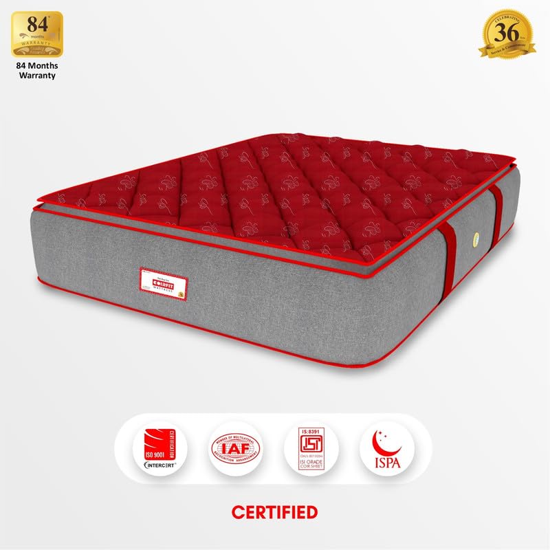 Coirfit LUXURINO 6 Inch Bonnell Spring Mattress | ISPT Tech. | for Firm Support | Hotel Like Bounce | No Motion Transfer | Orthopedic Comfort | with 7 Year Warranty (L X W : 78X66), Red