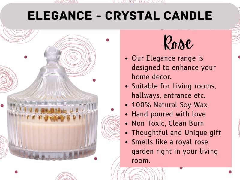 THE TINGE Hand Poured Smokeless Pure Elegance Soy Wax Rose Crystal Glass Jar Candle for Home Living Room Decor Birthday Anniversary Diwali Gifting Scented Candle